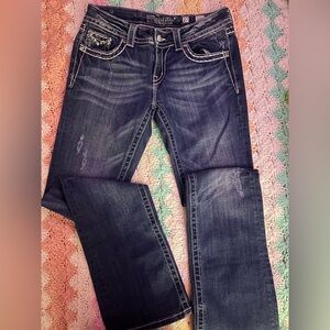 Miss Me Dark Blue Boot Cut Jeans with Embellished Pockets